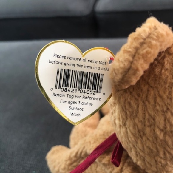 Vintage/Retired TY Curly Beanie Baby Brown Bear with tag - Picture 4 of 8